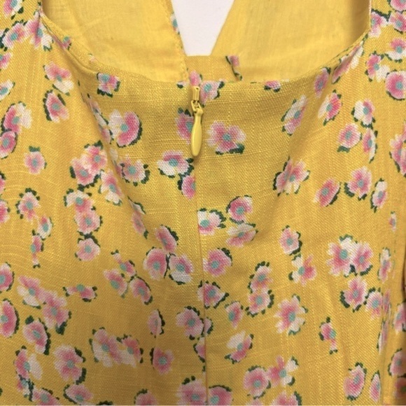 Nicholas Celie Midi Dress Hastings Floral Yellow Linen Dress Cottagecore - Picture 13 of 16